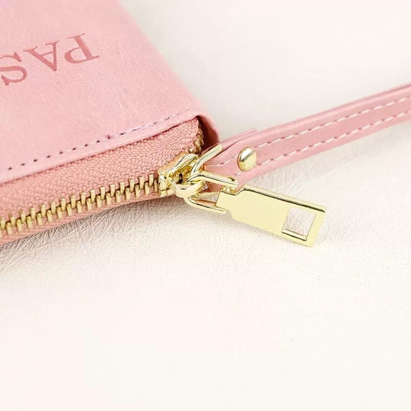 GLOLOOS Multi-Functional RFID Passport Wallet,Travel Wallet for Men & Women,With zipper, anti-theft passport holder，Slim Leather Cover for Credit Cards, Tickets, Cash (Pink) - Image 2